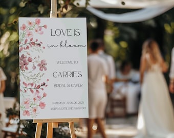 Love in Bloom vrijgezellenfeest welkomstbord Bloemen vrijgezellenfeest welkomstbord Canva welkomstbord sjabloon Love is in Bloom welkomstbord