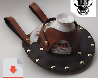 Modello PDF per fondina in pelle per tazza da tè in stile steampunk da duello.