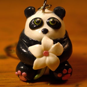 Small Panda keychain/ cute keychain figurine/Green-eyed Panda