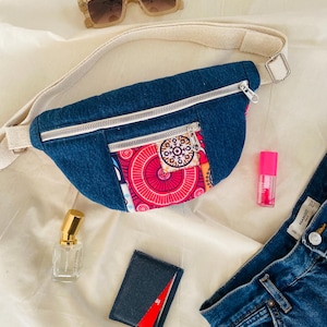 Handmade Denim Fanny Pack: Colorful Boho Waist Bag, Festival Hip Bag