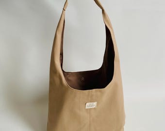 Handmade Beige Canvas Hobo Bag | Slouchy Shoulder Tote