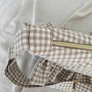 Beige or blue gingham ruffle crescent shoulder bag for women: handmade everyday handbag. image 15