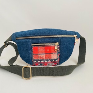 Handmade Denim Crossbody Belt Bag: Ethnic Fabric Boho Fanny Pack