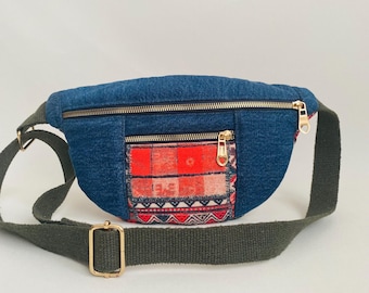 Handmade Denim Crossbody Belt Bag: Ethnic Fabric Boho Fanny Pack