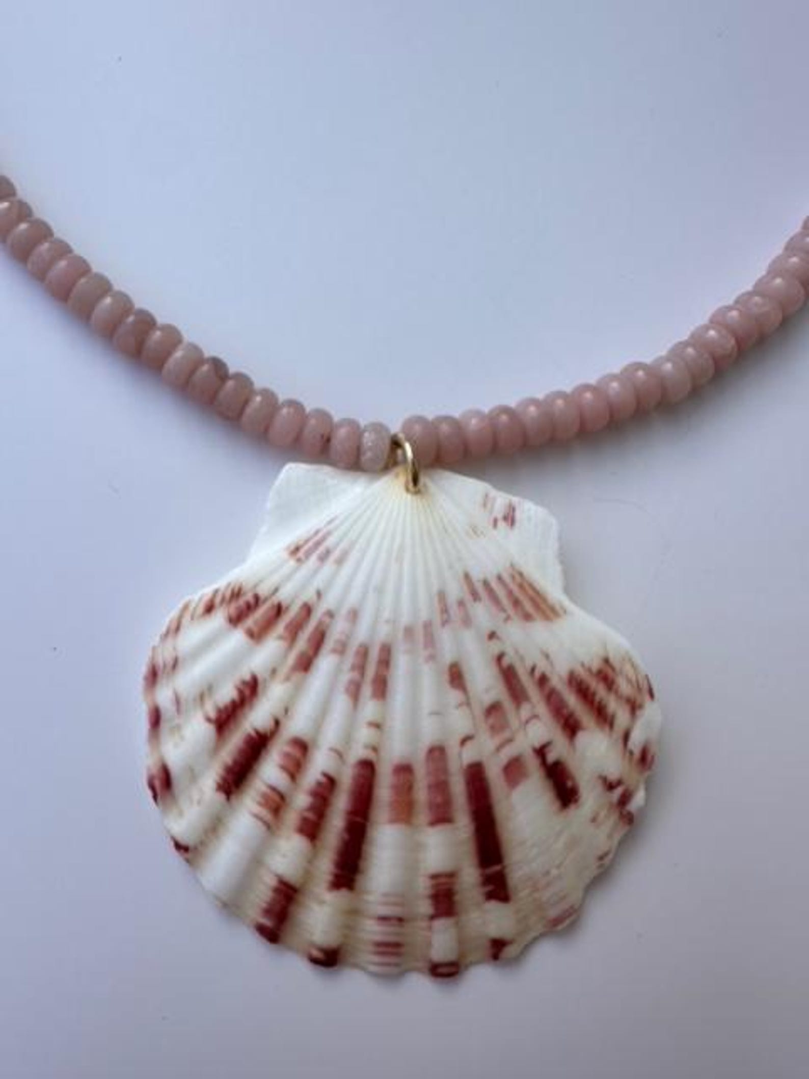 Pink and White Scallop Shell With Pink Opal Beads - Etsy