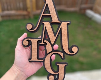 AMDG Ad Majorem Dei Gloriam - Wall Wood Sign, Catholic Home Decor