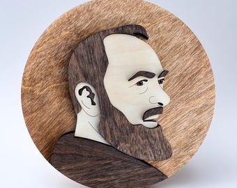 Saint Padre Pio Portrait - Round Wood Sign, Catholic Home Decor