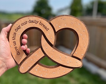 Our Daily Bread Pretzel - Wall Wood Sign, Catholic Home Decor