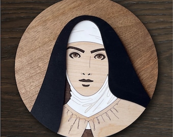 Saint Teresa of Avila Portrait - Round Wood Sign, Catholic Home Decor