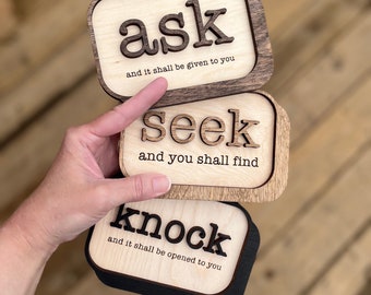 Ask, Seek, Knock - Wood Magnet/stand Combo Catholic Home Decor