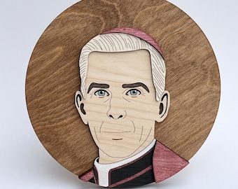 Venerable Fulton Sheen Portrait - Round Wood Sign, Catholic Home Decor