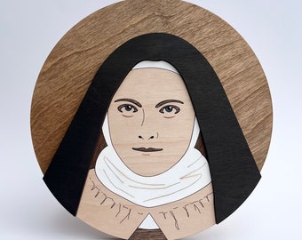 Saint Therese of Lisieux - Round Wood Sign, Catholic Home Decor