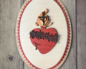 Sacred heart of Jesus - Wall Wood Sign, Catholic Home Decor