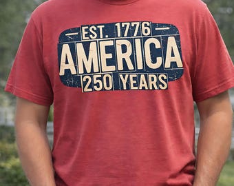250th Year Patriotic Distressed Tee Shirt Design Vintage Style American Celebration Wear July Fourth Independence Day Group Outfit Idea
