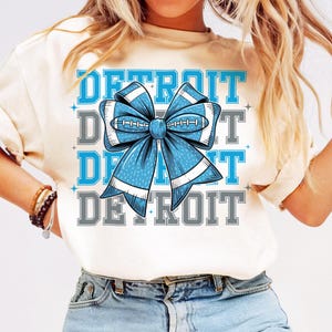 Detroit Game Day Football PNG Lions Football Shirt Coquette Mom PNG Sport Sublimation Design Football Bow Fall Game Season Sport Download