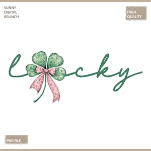 Lucky Coquette St Patrick&#39;s Day Bow Png, Lucky Shamrock Png, St Patty Day Png, Lucky Design, Clover Png, Lucky Shirt Png, Retro Coquette Png