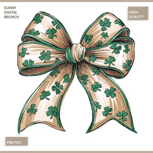 Coquette Clover Patrick&#39;s Day Bow Png Lucky Shamrock Bow Design St Patricks Day Shamrock Png Retro Irish Coquette Png St Patty Day Shirt Png
