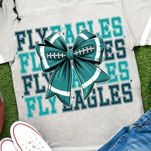 Laço de futebol Fly Eagles PNG Camisa de futebol da Filadélfia Laço Coquette Mãe PNG Laço esportivo de sublimação do dia do jogo dos Eagles Temporada de futebol de outono PNG