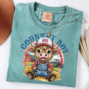 Country Boy Highland Cow PNG Trendy Farming PNG Boy Cow Print Country Sublimation Farm Design Farmer Shirt Country Life Funny Cow Gift PNG