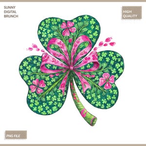 Coquette Clover Patrick&#39;s Day Bow Png Shamrock Design Patrick Day Png Shamrock Lucky Bow Png Girly Clover Png Irish Patrick Day Shirt Design