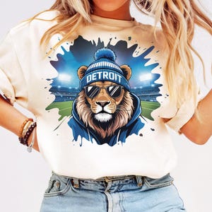 Football Lion Sport PNG Detroit Game Day Sublimation Lion Mascot Shirt Design Trendy Football Detroit Sport Team Design Download Lions PNG