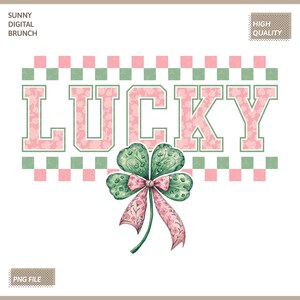 Retro Checkered Lucky St Patrick&#39;s Day Coquette Png Saint Patricks Day Png, Lucky Shamrock Png Lucky Png Retro St Patrick Day Png Clover Png