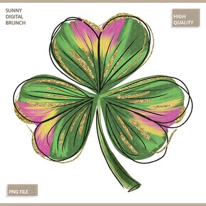 Gold Glitter Shamrock Png St. Patrick’s Day Clover Png Lucky Shamrock Design St Patricks Shirt Png Retro Irish Clover Design Brushstroke Png