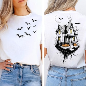 Vintage Halloween PNG Haunted House Halloween Shirt PNG Spooky Season Sublimation Design Retro Halloween Bats PNG Fall Halloween Pumpkin Png