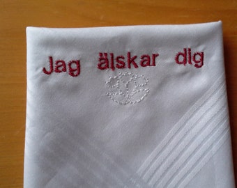 Swedish Hankerchief I Love You. Hankerchief - Grandfather.Son. Mother Father Swedish gift. Brother, Sister