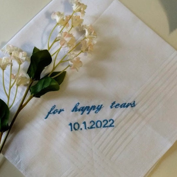 For Happy Tears and Wedding Date Hankerchief. 2 Lines