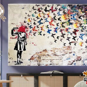 Street Graffiti Kunst Leinwand | Banksy Mädchen Figur | Moderne Drucke für Wohnzimmer | Wand Poster Dekoration | Einzigartige Urban Dekor