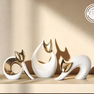 Abstract Ceramic Cat Sculpture | Minimalist Animal Figurine | Whimsical Desk Decoration | Modern Bedroom Accent | Gift Idea for Home Decor