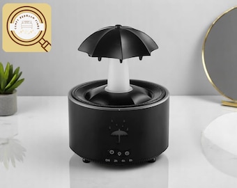 Rotating Umbrella Humidifier | Raindrop Aroma Diffuser | Colorful Light Air Decor | Modern Bedroom Accent | Creative Scented Gift Idea
