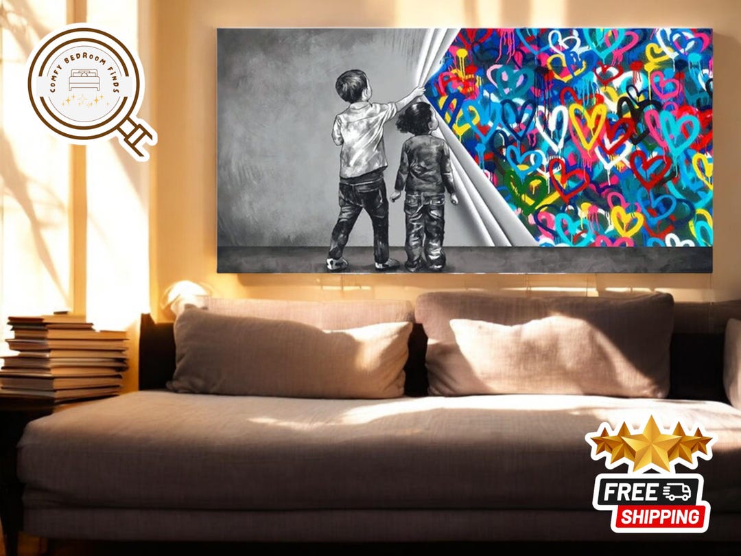 View of Urban Street Art Canvas Modern Graffiti Decoration With Frame Wall ...