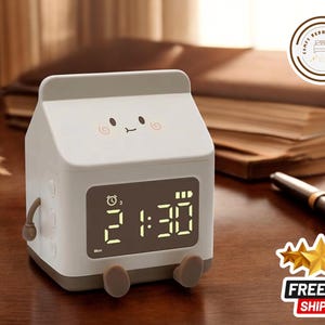 Cyfrowy budzik Box | Uroczy mini timer odliczający | Akumulatorowy kwarc typu C | Wyświetlacz daty i duży ekran | Idealny prezent dla dzieci