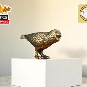 Mini Brass Owl Figurine | Retro Style Bird Decor | Solid Copper Animal Ornament | Antique Desktop Accent | Housewarming Gift Idea