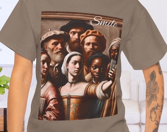 Historical Humor T-shirt – Peasants Taking a Selfie | Funny Renaissance Mashup Tee | Unique Gift for History Buffs
