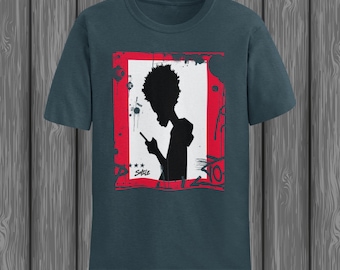 Kid on Phone T-Shirt | Silhouette Design of Youth on Phone | Modern Youth Culture Tee | Minimalist Tech Shirt | Trendy Statement Tee