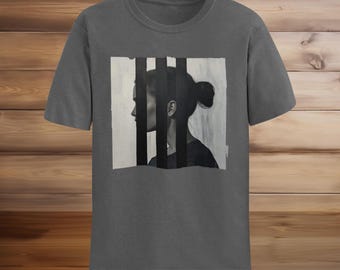 Woman Profiled T-Shirt | Artistic Side Profile with Stripes | Modern Minimalist Art Tee | Unique Gift for Art Lovers | Stylish Profile