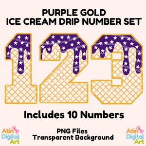 Purple Gold Ice Cream Drip Numbers Png | Sprinkles Ice Cream Numbers | Ice Cream Drip Numbers | Jersey Numbers Png | Ice Cream Jersey Number
