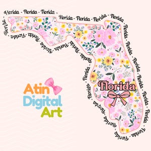 Bloemenkaart Florida, png | Coquette Florida State Png | Trendy preppy staat Florida | Retro Florida png | Florida png | Kaart staat Florida, png