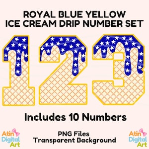Blue Yellow Ice Cream Drip Numbers Png | Sprinkles Ice Cream Numbers | Ice Cream Drip Numbers | Jersey Numbers Png | Ice Cream Jersey Number