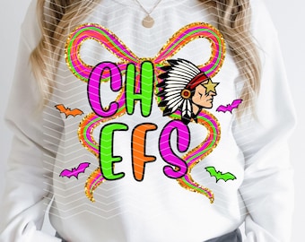 Chiefs Halloween Png | Chiefs Mascot Png | Chiefs School Spirit | Preppy Chiefs Png | Chiefs Neon Png | Coquette Chief Png | Chiefs Neon Png