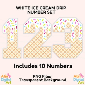 White Ice Cream Drip Numbers 0-9 Png | Sprinkles Ice Cream Numbers | Ice Cream Drip Numbers | Jersey Numbers Png | Ice Cream Jersey Numbers