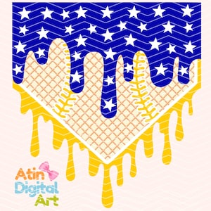 Blue Yellow Ice Cream Drip Home Plate Png | Star Drip Home Plate | Ice Cream Drip Home Plate | Baseball Drip Png | Blue Drip Baseball Png