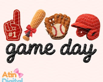 Red Coquette Baseball Faux Yarn Png | Baseball Latch Hook Yarn Png | Red Baseball Game Day Png | Trendy Coquette Baseball Png