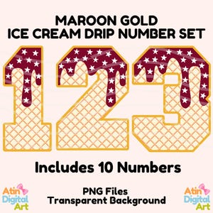 Maroon Gold Ice Cream Drip Numbers Png | Sprinkles Ice Cream Numbers | Ice Cream Drip Numbers | Jersey Numbers Png | Ice Cream Jersey Number