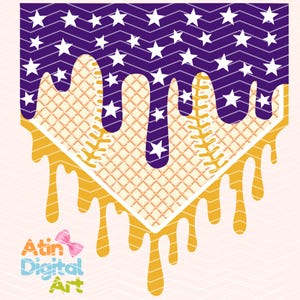 Purple Gold Ice Cream Drip Home Plate Png | Star Drip Home Plate | Ice Cream Drip Home Plate | Baseball Drip Png | Pink Drip Baseball Png
