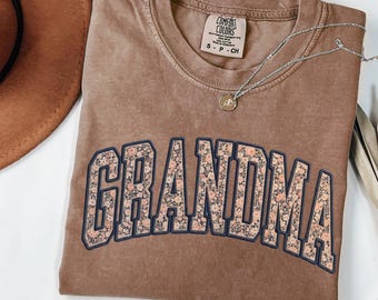 Floral Grandma Comfort Colors Shirt, Faux Embroidery Gift