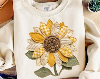 Patchwork Sunflower Shirt, Fall Sunflower Sweatshirt, Vintage Floral Shirt, Cottagecore Fall Tee, Sunflower Lover Gift, Autumn Flower Shirt